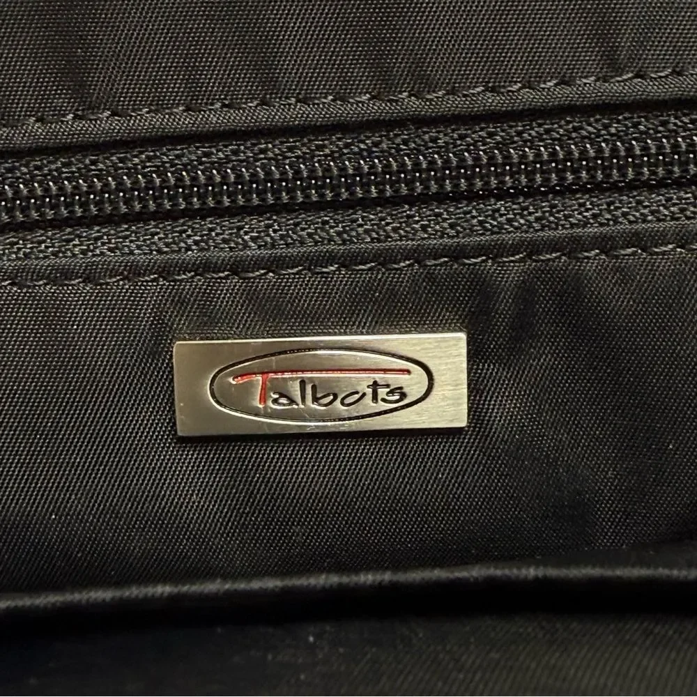 Talbots Leather & Fabric Kiss Lock Mini Clutch Black Green Piping